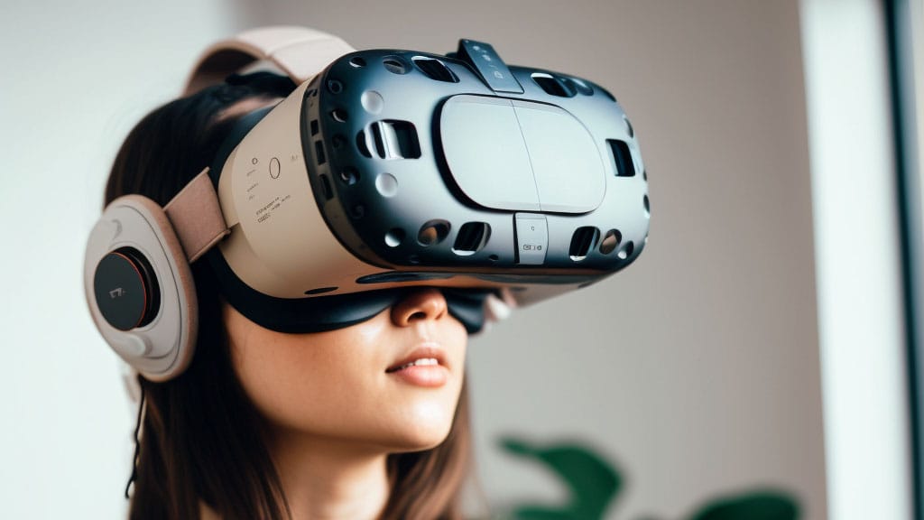 Mulher usando óculos de realidade virtual